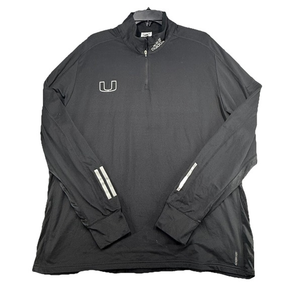 Miami‎ Hurricanes Sweater Mens 2XL Black Adidas Team Issue 1/4 Zip Pullover NCAA - Picture 1 of 8